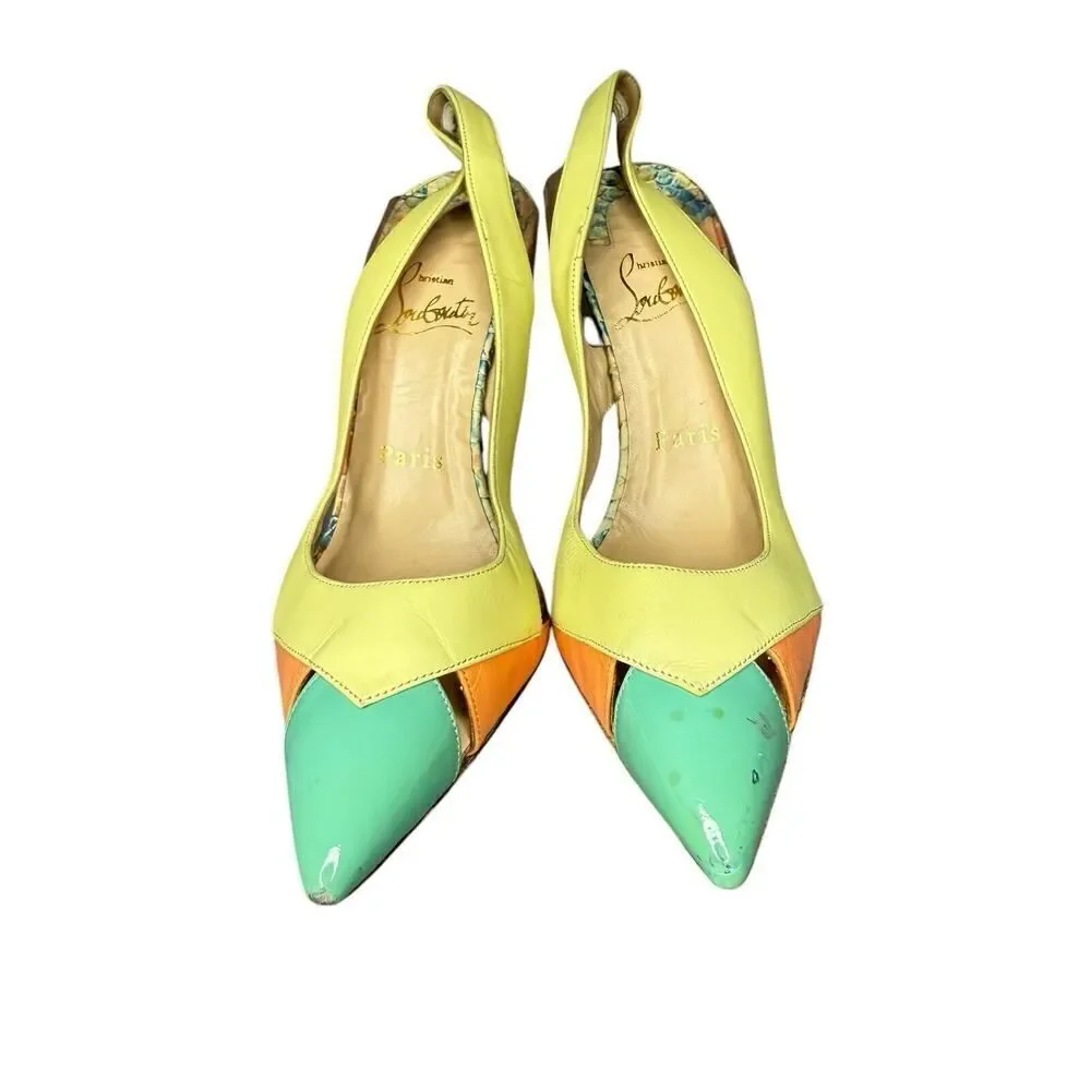 Christian Louboutin Tricolor Python Embossed/Leather PVC Sling Back Sandals 35.5